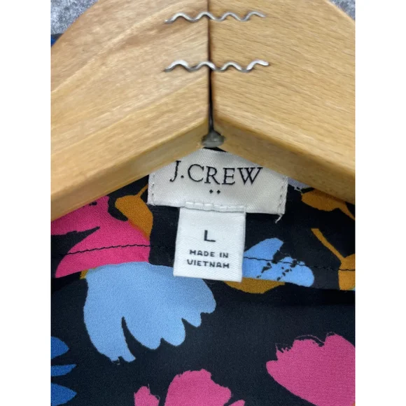 J Crew Blouse Womens Large Black Floral Mock Neck Ruffle Long Sleeve Top - Picture 4 of 10